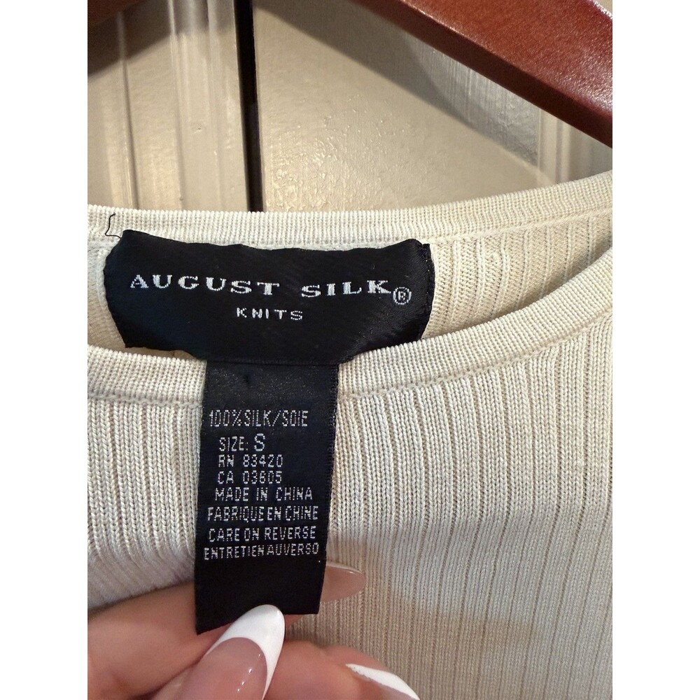 August Silk Knits Women S 100% Silk Ribbed Crewneck Sweater Ivory Cream